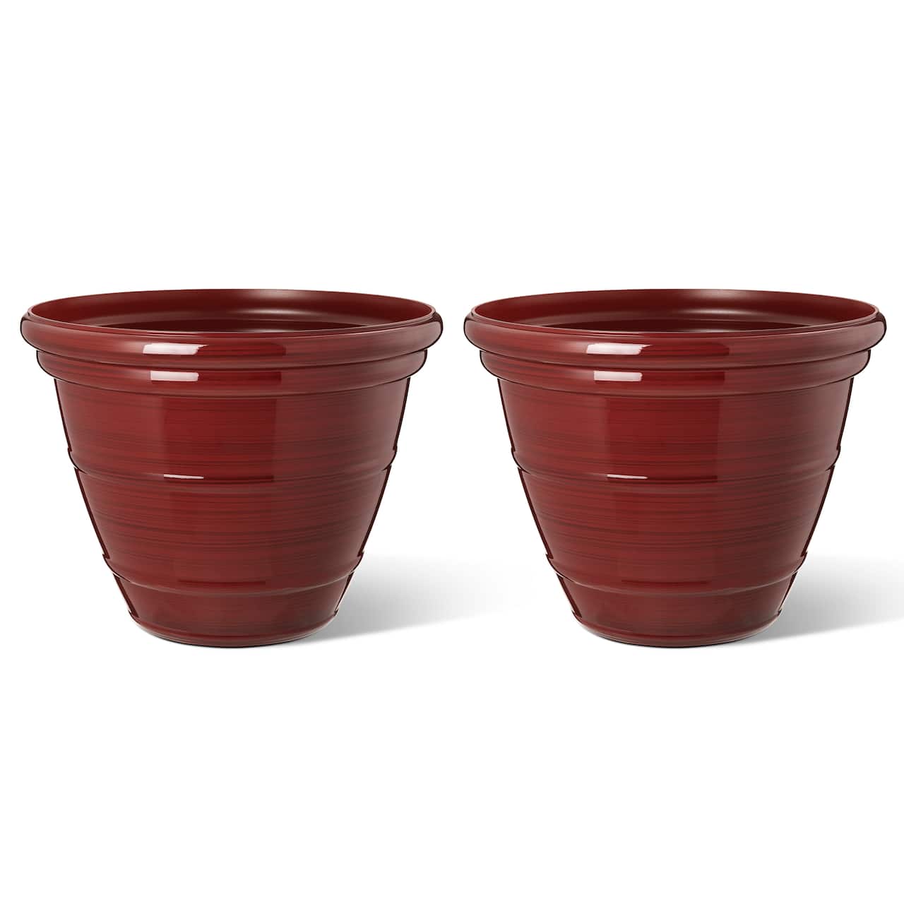Glitzhome® Round Faux Ceramic Pot Plastic Planter Set